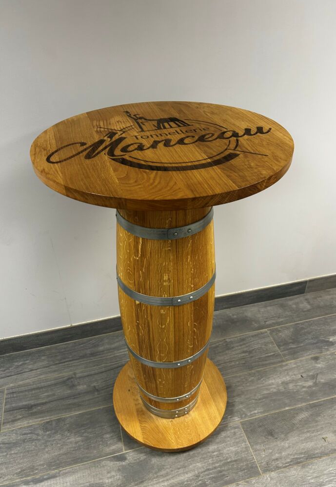 Mange-debout en tonneau chêne massif 94 cm – Table haute bar artisanale